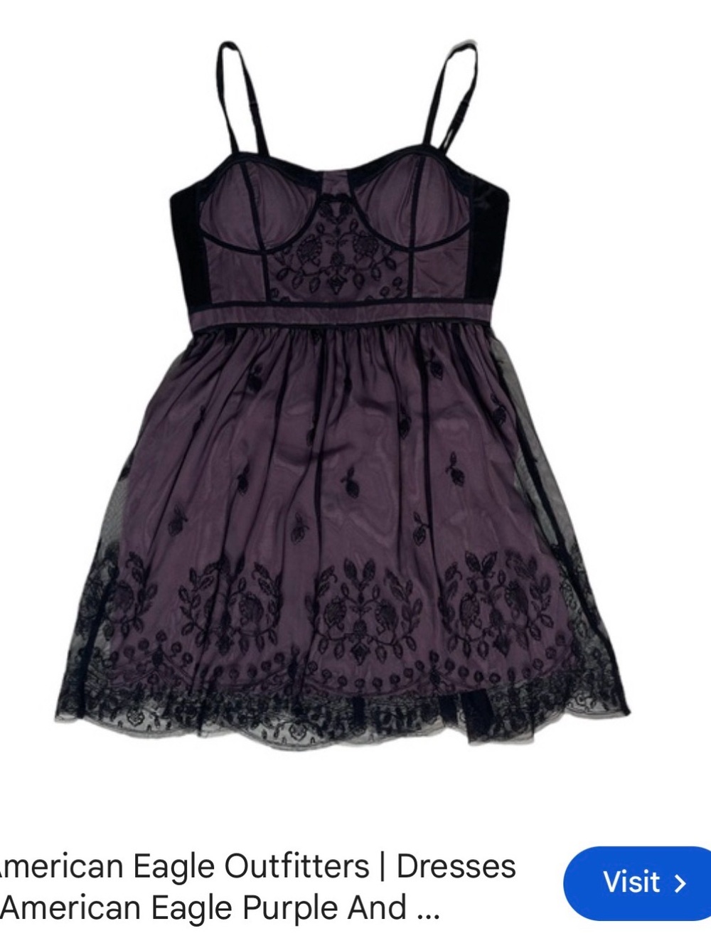 American Eagle Outfitters Purple Mesh Embroidered Spaghetti-Strap Dress